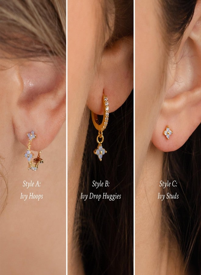 Krfy 6 Pcs Sterling Silver Post Gold Plated Earrings for Women - Hypoallergenic Ivy Cartilage Earrings for Women Dainty 14K Gold Plated Earring Sets for Multiple Piercing - Image 4
